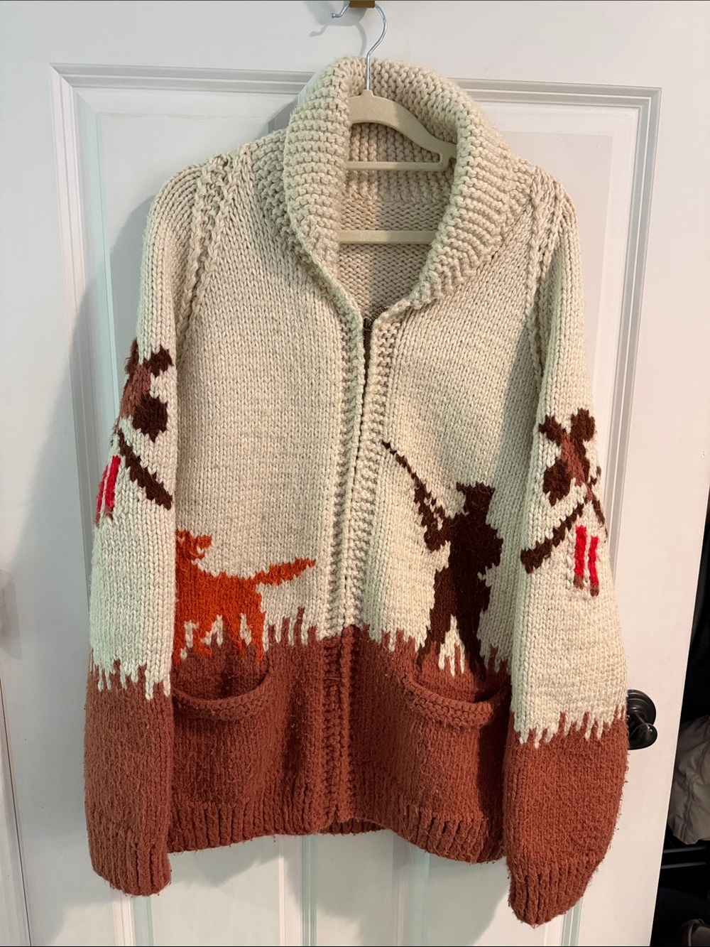 Ralph Lauren handmade Cream and Brown Western Knit Zip Cardigan Sweater wool